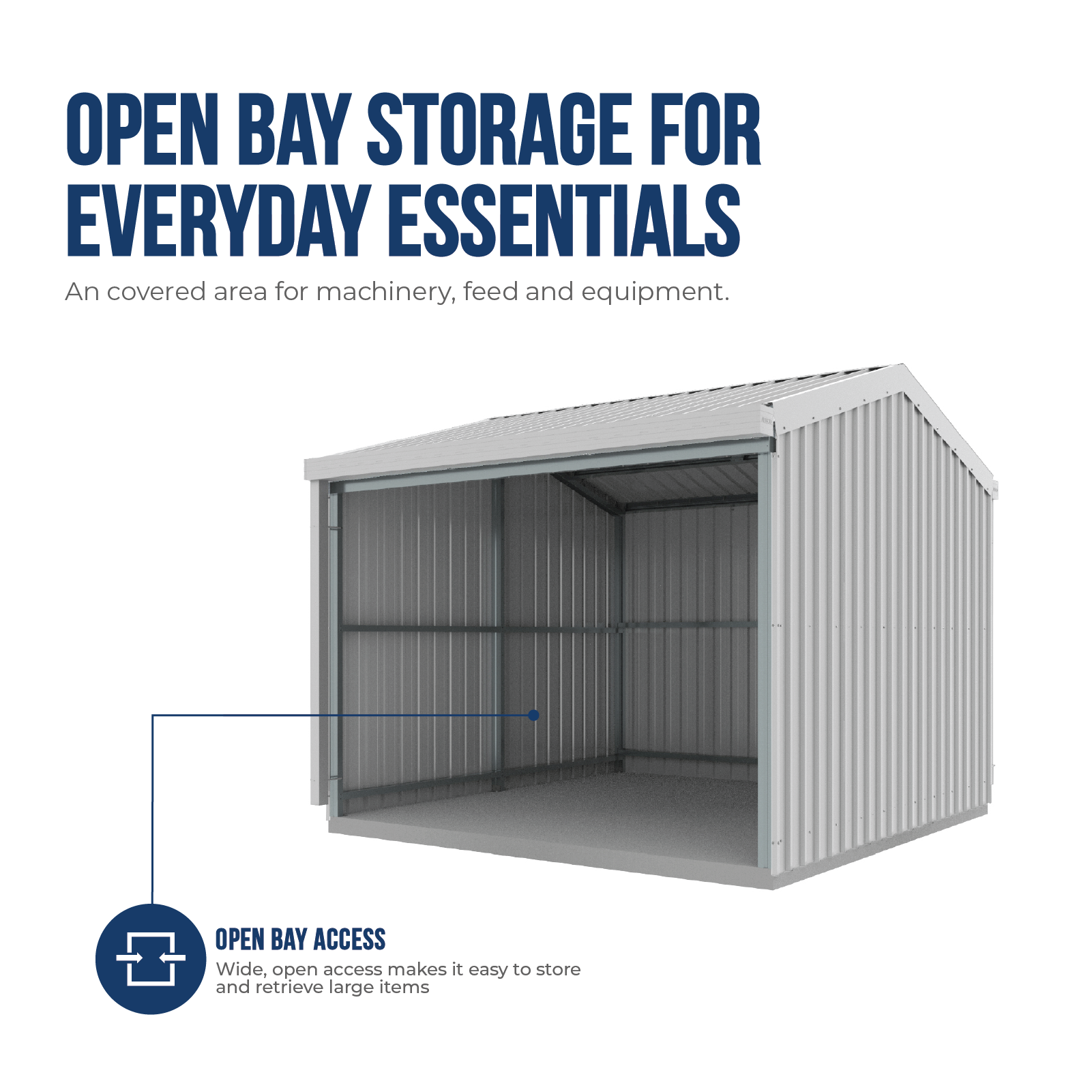 3.00mW x 3.00mD x 2.53mH Rural Shed Open Bay Zincalume