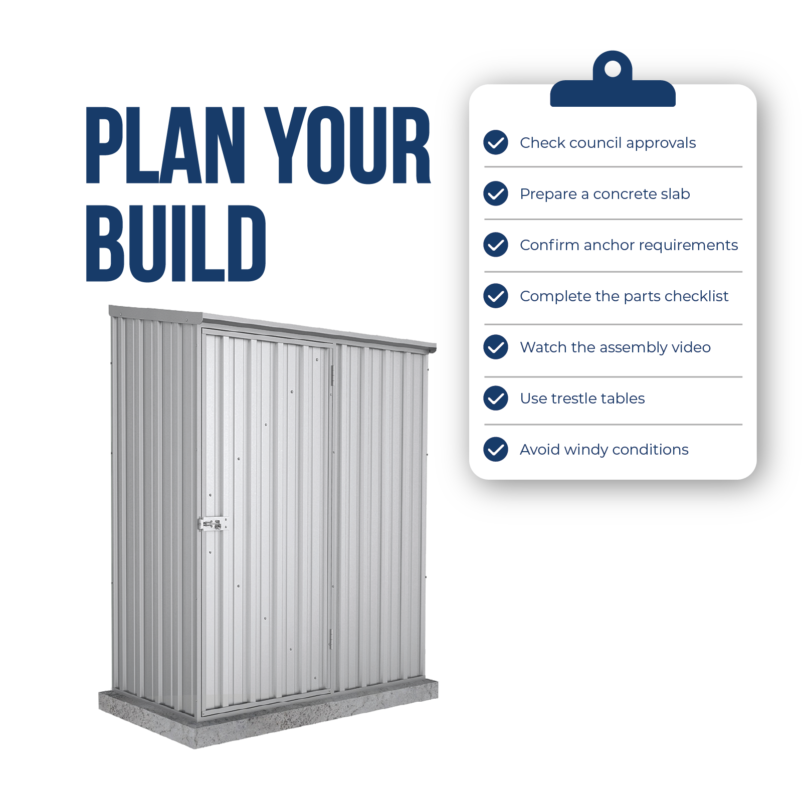 1.52mW x 0.78mD x 1.95mH Garden Shed Single Door Zincalume with Anchors