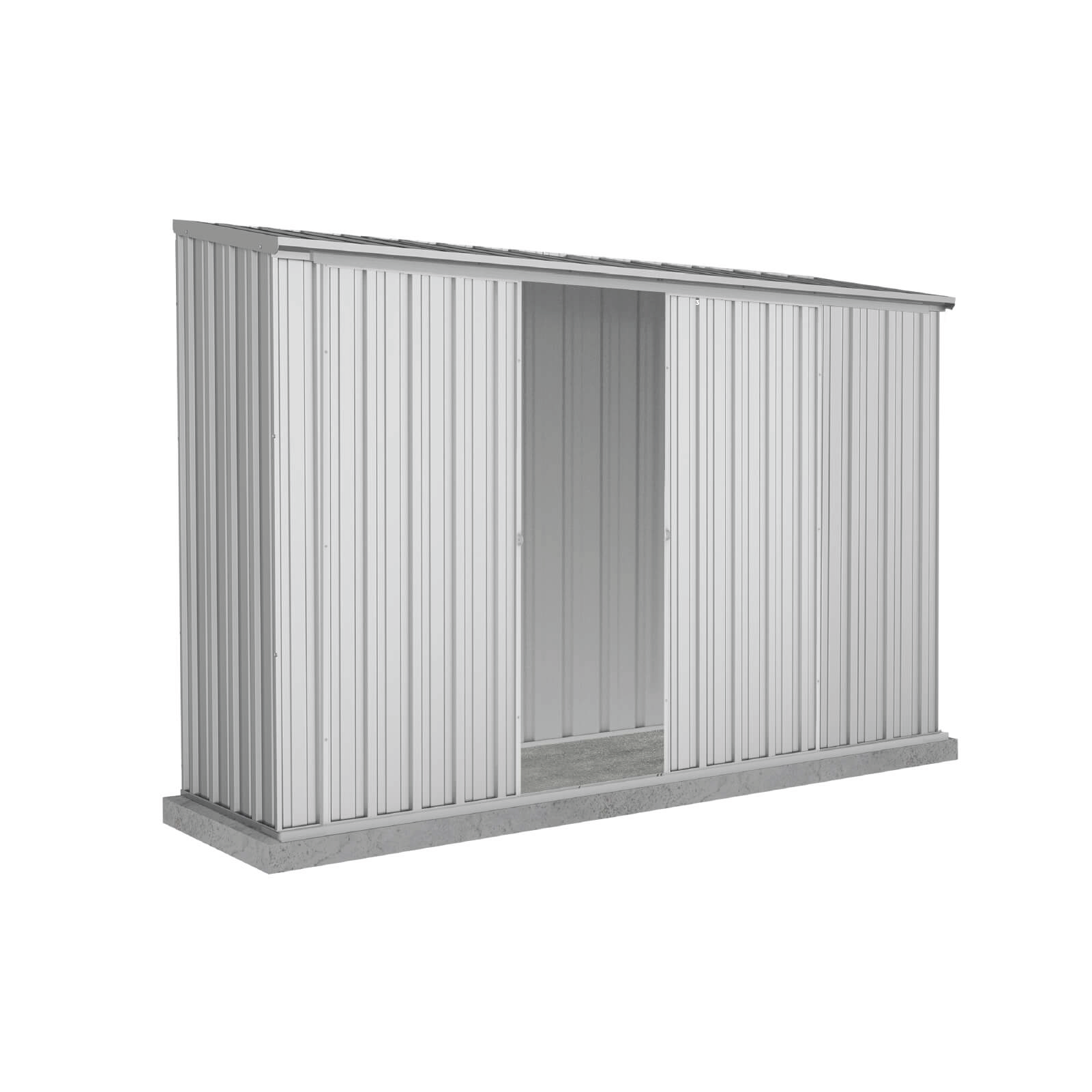 3.00mW x 0.78mD x 1.95mH Garden Shed Ezislider Double Door Zincalume with Anchors