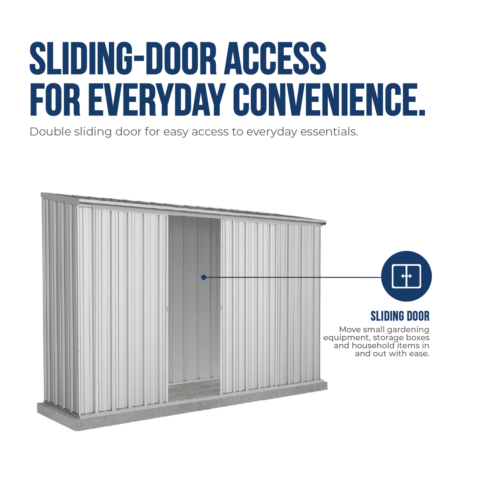 3.00mW x 0.78mD x 1.95mH Garden Shed Ezislider Double Door Zincalume with Anchors