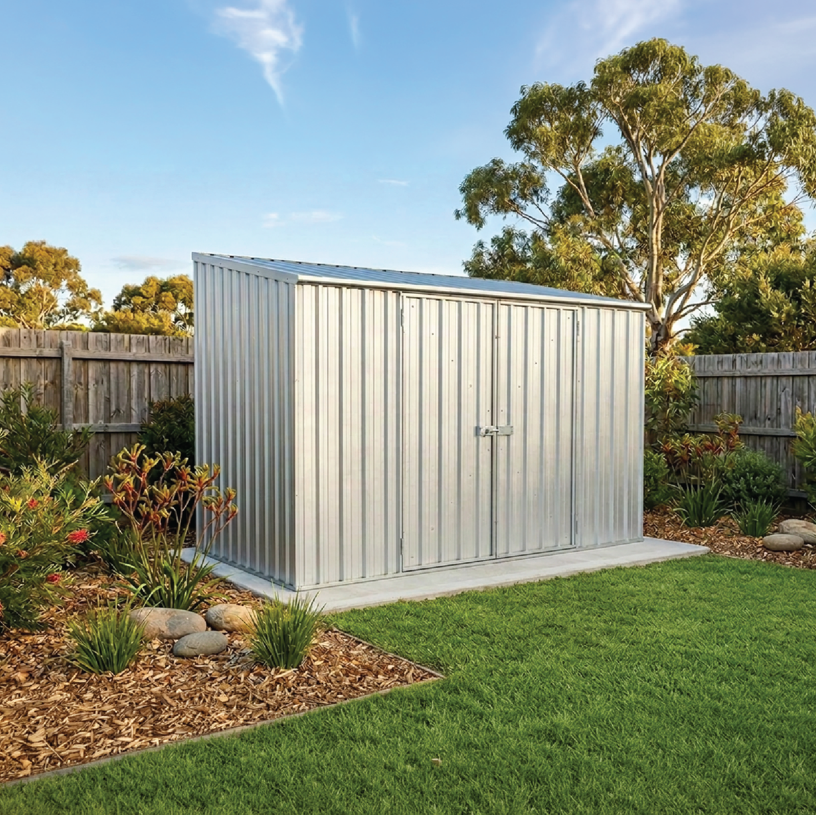 3.00mW x 1.52mD x 2.08mH Garden Shed Double Door Zincalume with Anchors