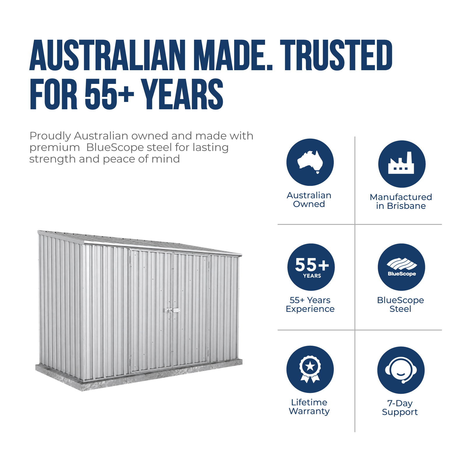 3.00mW x 1.52mD x 2.08mH Garden Shed Double Door Zincalume with Anchors