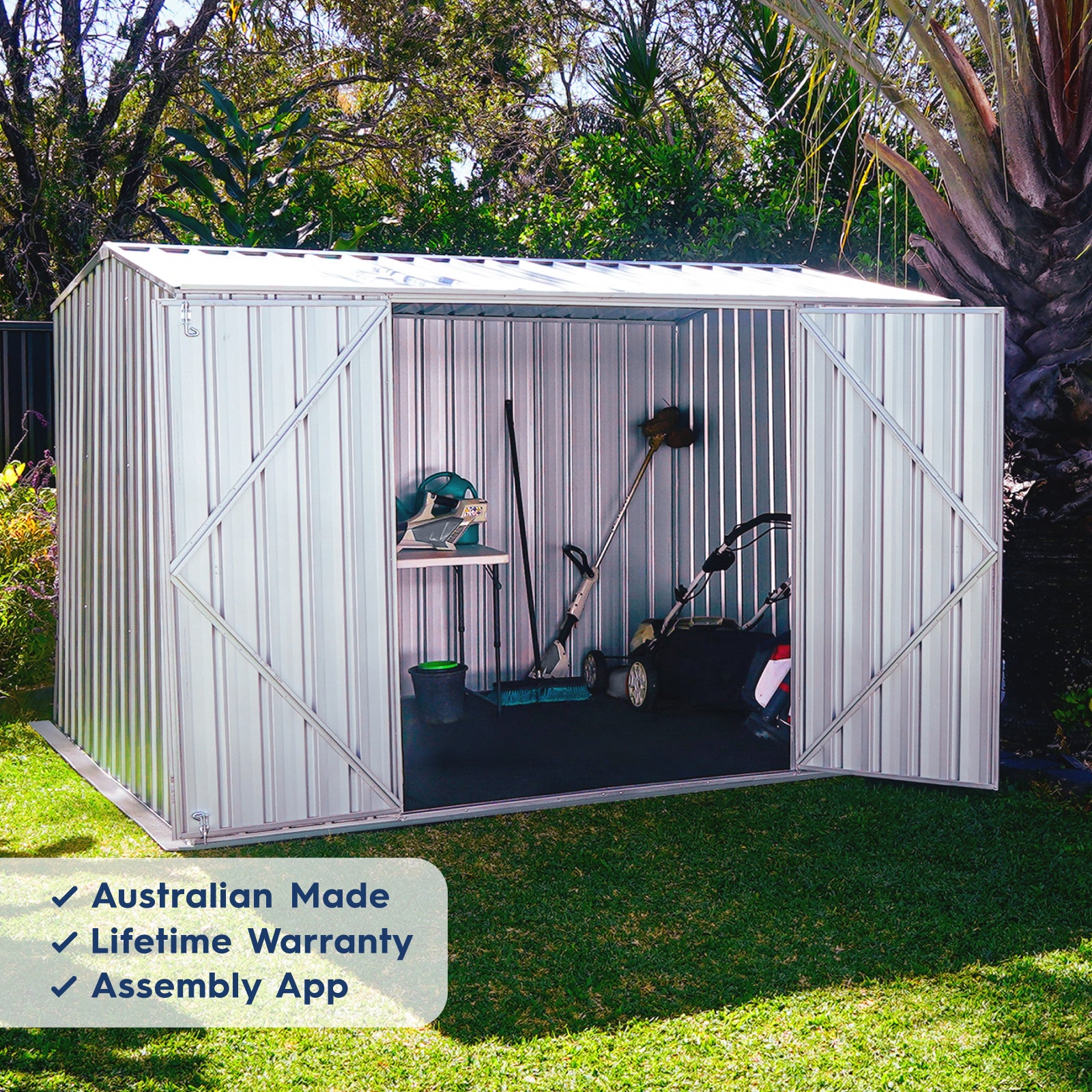 3.00mW x 2.26mD x 2.00mH Garden Shed Double Door Zincalume